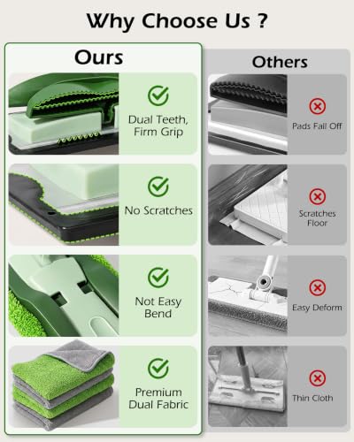 Microfiber Mop - Flat Floor Mops Wet Dry Dust Mop with 4 Washable Pads - size: Green(15"*5.3")