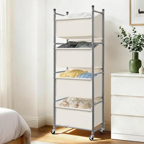 180L 4-Tier Vertical Laundry Hamper, Rolling Laundry Sorter with Wheels