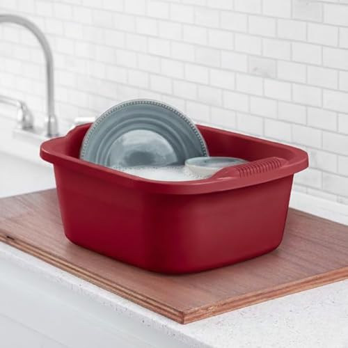 Plastic Wash Tub Dishpan Basin and Foot Bath for Soaking Feet - Red - color: Red