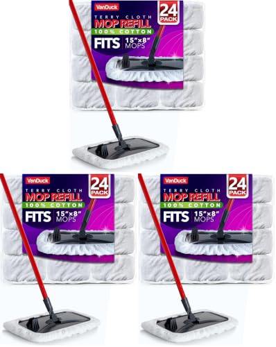 VanDuck 100% Cotton Terry Mop Pads 15x8 Inch, 72-Pack (Mop Not Included) - size: 24 Count (Pack of 3)