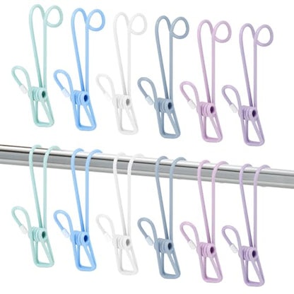 12 Pack Clothes Pins with Hooks, Hanging Clips Anti Rust Metal Laundry Hooks, Multifunctional Hanger Clips for Towels Socks Outdoor Clothesline Closet