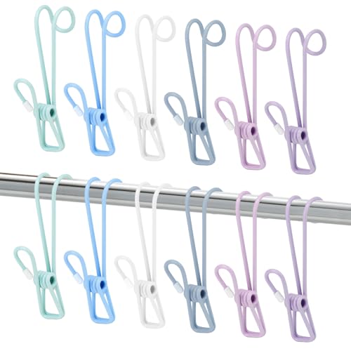 12 Pack Clothes Pins with Hooks, Hanging Clips Anti Rust Metal Laundry Hooks, Multifunctional Hanger Clips for Towels Socks Outdoor Clothesline Closet