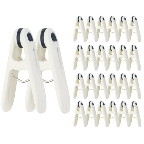 24 Pack Plastic Clothes Pins Heavy Duty Clothespins for Laundry, 2.36 Inch Clothesline Clips Clothes Pegs with No Trace Design, Windproof Clothes Clips for Hanging Clothes, Socks, Towel, Snack (Blue) - color: White & Blue
