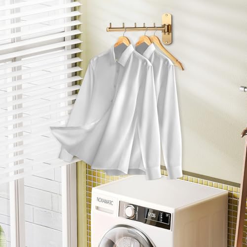 Sumnacon Clothes Rack, 2 Pcs Stainless Steel Clothes Hanger, Wall Mounted Clothes Hanging Organizer, Drying Rack with Swing Arm, Space Saving Hangers for Bathroom Laundry Room Closet, Gold (Pack of 2) - size: 11.2x4.7x2.4 Inch (Pack of 2)