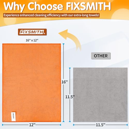 FIXSMITH Microfiber Cleaning Cloth -Pack of 12, Highly Absorbent Cleaning Rags(Grey&Orange), 16"X12" All Purpose Cleaning Towels for Housekeeping, Kitchen, Car, Reusable Microfiber Towels - color: Grey&orange, size: 12pk