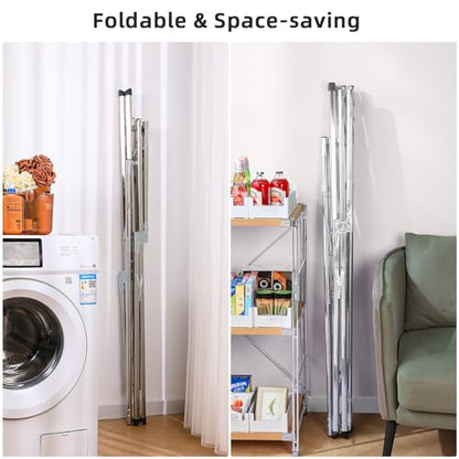 funest Drying Rack Clothing, 79 Inches Adjustble & Foldable Laundry Drying Rack, Heavy Duty Stainless Steel Clothes Drying Rack with 20 Hooks, 12 Clips, Suitable for Indoor, Outdoor and Balcony