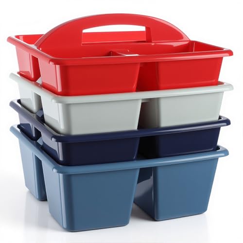 Kathfly 4 Pack Classroom Caddy Organizer with Handle, Plastic Art Craft Cleaning Caddy Bulk, Small Multipurpose Supply Organization Storage Basket for Table Desk Office Pencil Teacher (Blue Red) - color: Blue Red