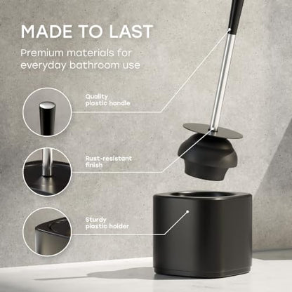 Toilet Plunger with Holder and Drip Tray Caddy – Silver - color: Silver