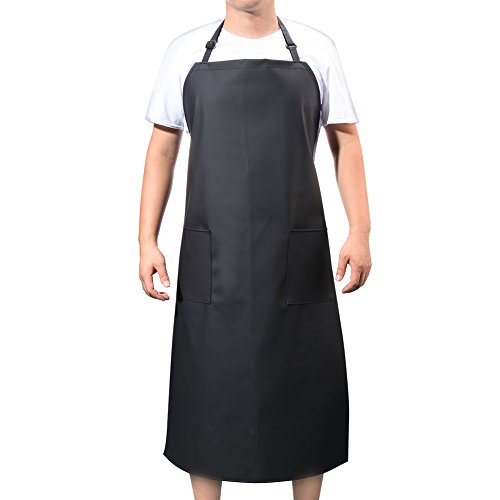 Waterproof Rubber Vinyl Adjustable Dishwasher Apron w/ 2 Pockets Work Apron - color: Black