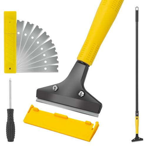 KeFanta Scraper Tool, 4" Wide Heavy Duty Floor Scraper, 45.7" Long Handle - color: Long Handle Floor Scraper Yellow