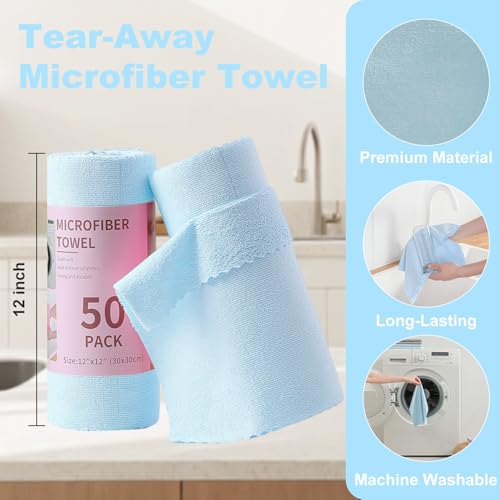 Jessy Home 2 Roll Reusable Paper Towels,100 Sheets Tear Away Microfiber Cleaning Cloth, Lint Free Cleaning Rags for Kitchen, Dishcloth,Household Cleaning Supplies - color: Blue