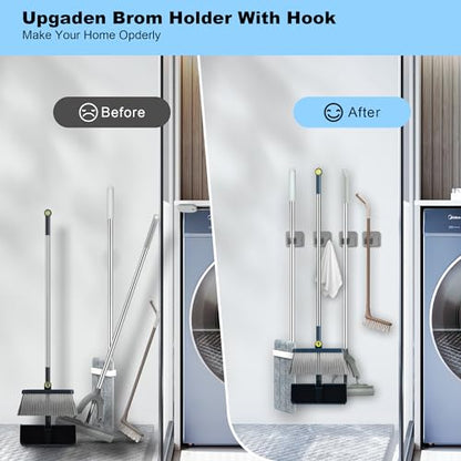 2 Pack Broom Holder Wall Mount, 304 Stainless Steel Mop Organizer with Hook - color: A-Silver, size: 2PCS Gripper