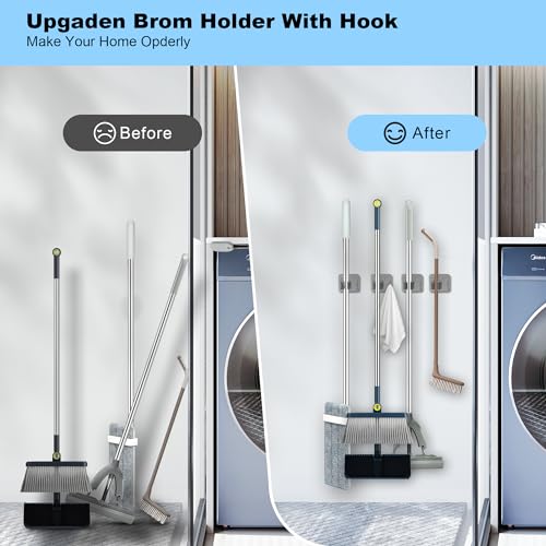 2 Pack Broom Holder Wall Mount, 304 Stainless Steel Mop Organizer with Hook - color: A-Silver, size: 2PCS Gripper