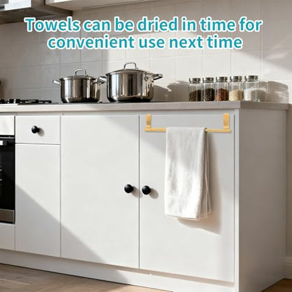 Over Cabinet Towel Holder, Stainless Steel Adjustable Length Over Cabinet Door Kitchen Towel Bar. Dish Towel Holder Hanger Suitable for Cupboard,Door,Cabinet,Laundry. Gold