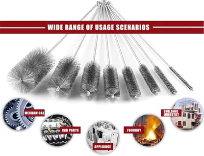 Pipe Cleaning Brush Set Stainless Steel Bristles - size: 8 Inch