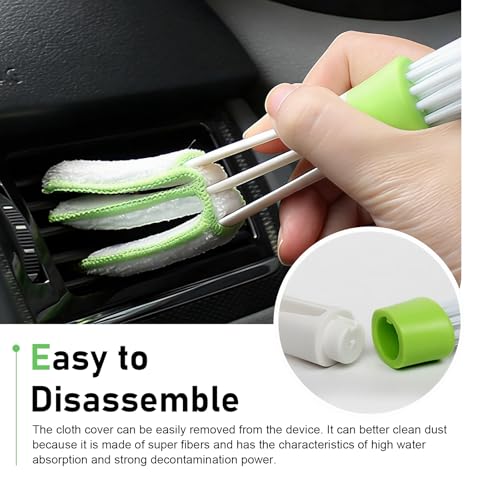 3 PCS Mini Duster for Car Air Vent, 3 Arm Soft Microfiber Dashboard Cleaner, Detachable Washable Brush Head Cleaning Tool, for Window Blinds & Keyboard & AC Vents & Fans (Green)