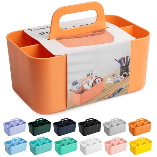Tiawudi Multipurpose Caddy Organizer, Plastic Caddy with Handle, Stackable Desk Organizer for Stationery, Marker and Pencil, Office Supplies Organizer, Dorm Caddy - color: Orange, size: Rectangle