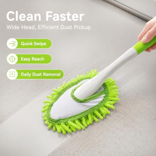 13 Inch Microfiber Feather Duster,with 4 pcs Washable Duster Head, Car Duster, Perfect for Cleaning Windows, Tables, Cars,Furniture, Walls, Fans, Screens