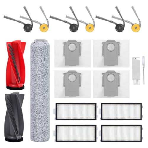 Replacement Parts for Roborock Qrevo Curv 2 Flow Robot Vacuum Cleaner Accessories, 1 Main Brush, 1 Roller Mop Cloth, 4 HEPA Filters, 4 Dust Bags, 6 Side Brushes - size: Roborock Qrevo Curv 2 Flow