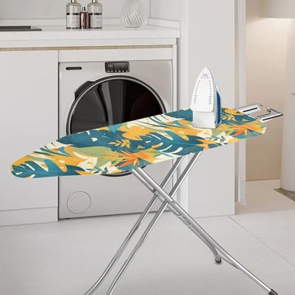 Cartoon Monstera Leaves Ironing Board Cover, Green Yellow Tropical Leaf Elastic Iron Board Cover with Standard Size, White Dust Cover Machine Washable - color: Cartoon Tropical Monstera Leaves