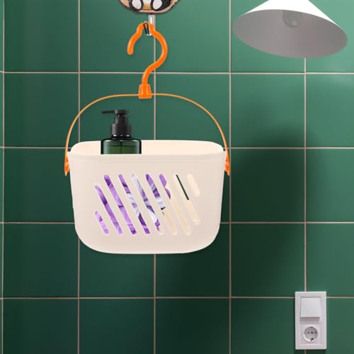 Angoily Small Shower Caddy, Plastic Hanging Basket for Shower with Hook - color: White