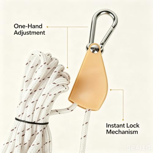 Retractable Travel Clothesline, 19Ft Heavy Duty Portable Clothes Drying Rope with Ratchet Pulleys Carabiners for Tents, Outdoor Camping, Hammocks Tarps Locking System