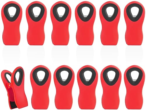 12 Pack Chip Clips, Bag Clips for Food, Magnetic Sealers for Chips and Other Food, Plastic Bag Clip for Kitchen, Fridge, Clothes, Sewing and Artwork (Red) - color: Red