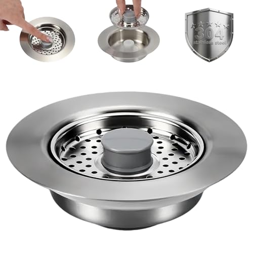 Sink Drain Strainer - Kitchen Sink Stopper, 3 In 1 Kitchen Sink Drain Strainer with Anti-Clogging Basket, Fit US Standard 3-1/2'' Sink Hole - color: Sliver