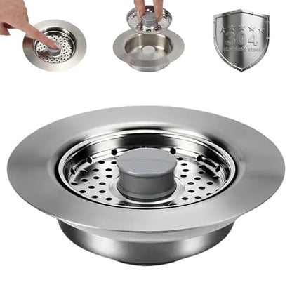 Sink Drain Strainer - Kitchen Sink Stopper, 3 In 1 Kitchen Sink Drain Strainer with Anti-Clogging Basket, Fit US Standard 3-1/2'' Sink Hole - color: Sliver