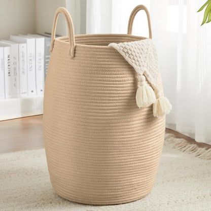 Extra Large Laundry Hamper Basket 105L Woven Blanket Basket, Jute Brown - color: Jute Brown, size: 105L