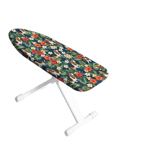 Ironing Board Cover Mini Resist Scorching Anti Fade Iron Board Protector for Department, 14x24 Inch, Basset Hound Tropical Floral Pattern - color: Basset Hound Tropical Floral Pattern