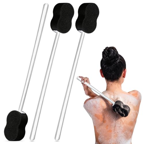Long Handled Sponge 22.4'' Back Scrubber for Shower, Black - color: Black