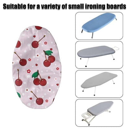 Cherry Print Mini Ironing Board Cover, Washable, Stain Resistant, Anti Scorch, Elastic Table Top Iron Cover Anti-Slip, 24"x14" - color: Pink - Cherry