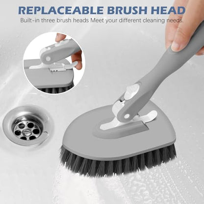 SetSail 4-in-1 Tile Tub Floor Scrubber with V-Shaped Grout Brush, Gray - color: Gray, size: 2 Pads + V-Shaped Brush