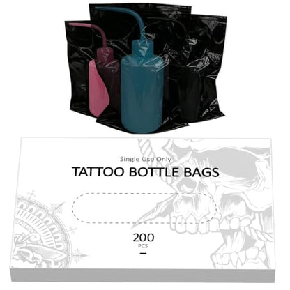 ZHOOGE Tattoo Wash Bottle Bags Tattoo Supplies, 200Pcs 9.8 x 5.9 in, Black - color: Black 200