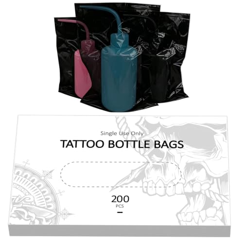 ZHOOGE Tattoo Wash Bottle Bags Tattoo Supplies, 200Pcs 9.8 x 5.9 in, Black - color: Black 200