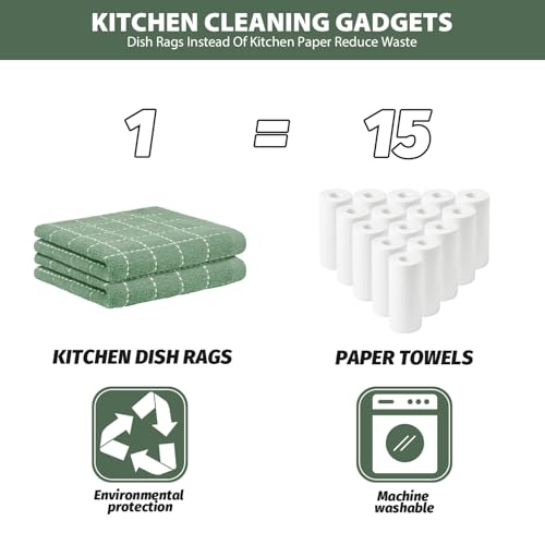 Nialnant 6 Pack Terry Kitchen Towels,Dish Cloths for Washing Dishes - color: Green, size: 12 x 12 in - 6PCS