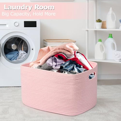 25"x16"x16" Rectangle Pink Woven Blanket Basket,Large Basket - color: Pink, size: 108L