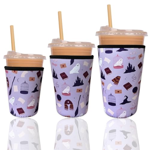 Reusable Insulated Neoprene Iced Coffee Cup Sleeve, Durable Drink Sleeve for Cold Beverages, Beverage Holder for Iced Coffee (Magic Sip) - color: Magic Sip