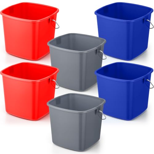 Zhehao 6 Pcs 3 Quart Small Sanitizer Cleaning Bucket, Red,Dark Blue,Gray - color: Red,dark Blue,gray