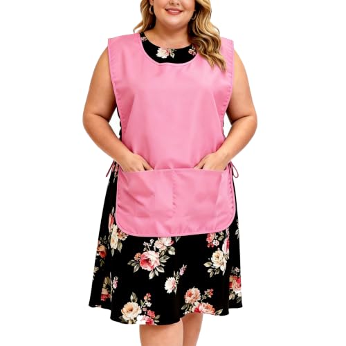 Large Smock Cobbler Apron for Men & Women, Adjustable Side Ties & 2 Pockets - color: Pink