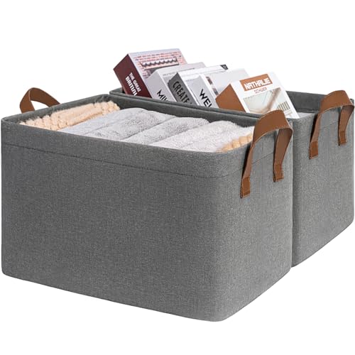 CHICVITA 30L Large Fabric Closet Bins for Shelves, 2Pack, Grey - color: Grey, size: 16 ¾" L x 11" W x 9 ¾" H
