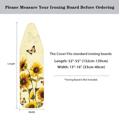 Sunflower Butterfly Ironing Board Cover Standard Size 15"x54" Iron Cover with Padding Butterflies Art Ironing Board Covers with Elastic Edge - color: 0 Sunflower Butterfly