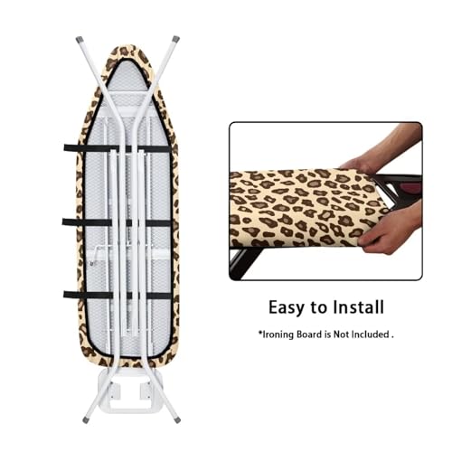 Leopard Print Ironing Board Cover Standard Size, Polyester Ironing Board Protector, Heat Reflective Surface, Dirt-Resistant Iron Board Cover, Easy to Install Remove - color: Leopard - Beige and Brown