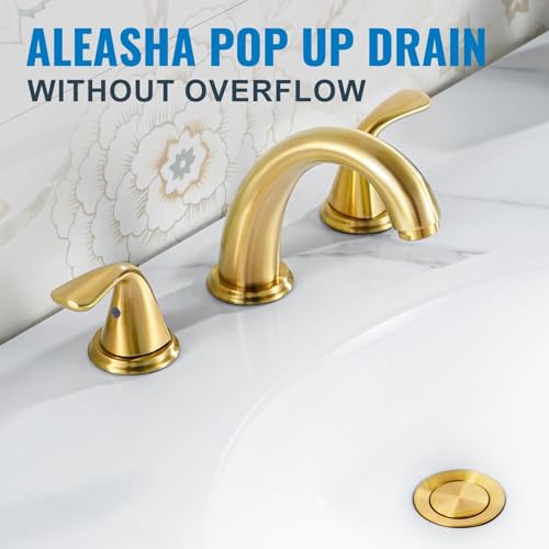 ALEASHA Pop Up Sink Drain Without Overflow, Bathroom Sink Drain Vessel Sink Stopper Pop Up Sink Drain Stopper, Pop Up Drain for Bathroom Sink Drain Strainer for Hair Catcher, Brushed Golden - color: Brushed Golden, style: Without Overflow