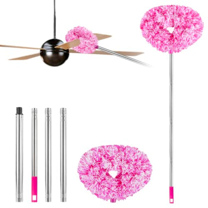 Ceiling Fan Cleaner Duster Reusable Microfiber Ceiling Fan Blade Cleaner Removable Duster with Extension Pole Adjusts 13 to 49.7 Inch for Cleaning Walls Furniture Door Window Top (Rosy White) - color: Rosy White