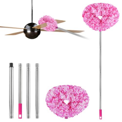 Ceiling Fan Cleaner Duster Reusable Microfiber Ceiling Fan Blade Cleaner Removable Duster with Extension Pole Adjusts 13 to 49.7 Inch for Cleaning Walls Furniture Door Window Top (Rosy White) - color: Rosy White
