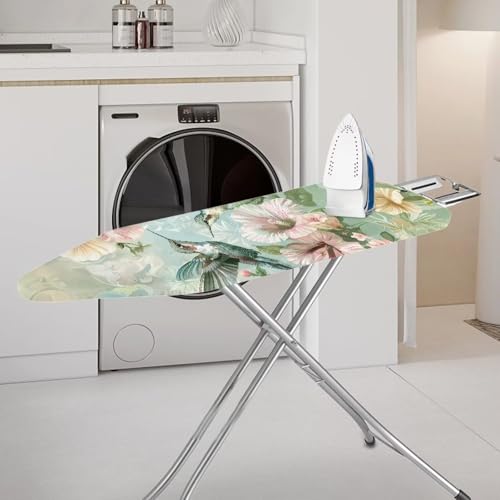 ZDCUSTOM Flower Hummingbird 15x54 Inch Standard Size Iron Covers with Elastic Edge Hook Loop Fasteners Ironing Table Cover Ironing Board Protector - color: Flower Hummingbird-2