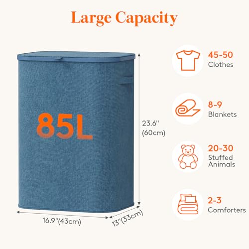 Lifewit 85L Large Laundry Hamper with Lid, Removable Inner Bag, Dark Blue - color: Dark Blue, size: 85L