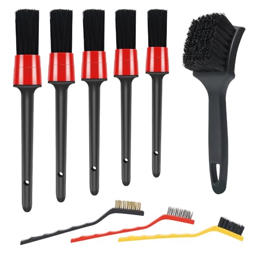 9pcs Detailing Brush Set，Interior Cleaning Brush，Steel Wire &Tire Brush